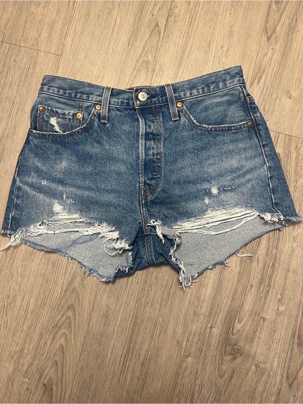 Levi's Distressed Cutoff Jean Shorts - Medium Blue
